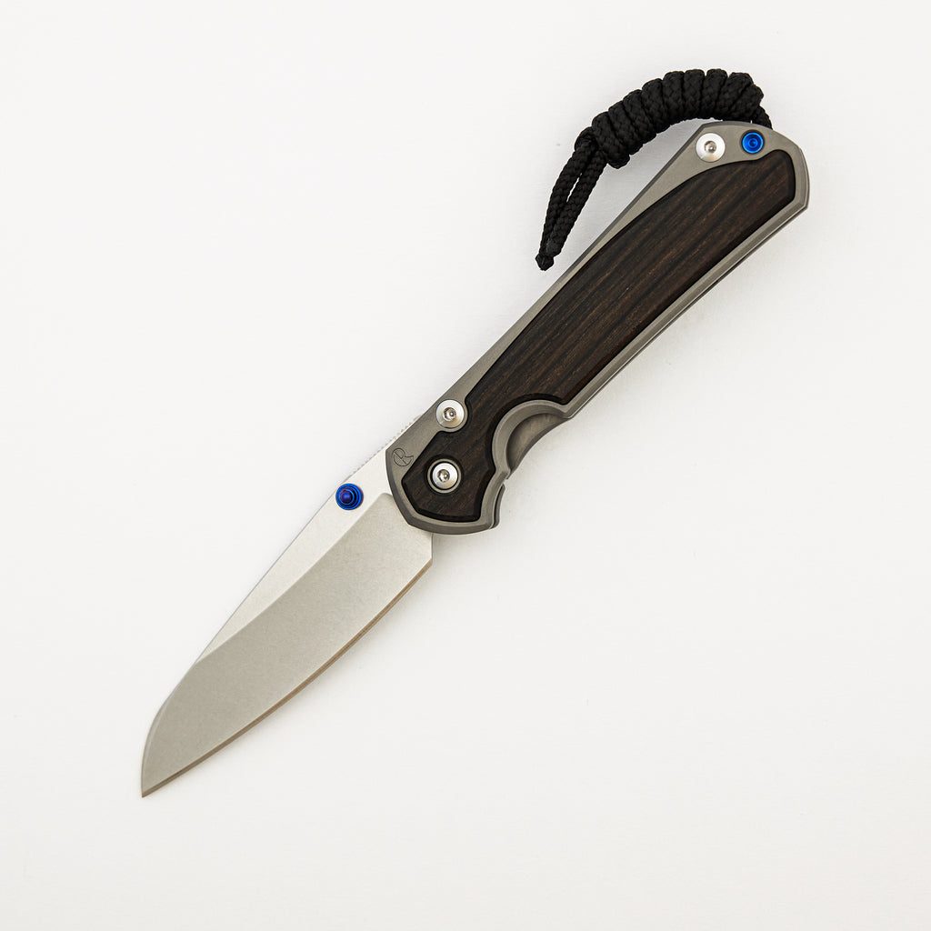Small Sebenza 31 - Macassar Ebony Inlay - Insingo CPM MagnaCut Blade - Blue Double Thumb Lugs