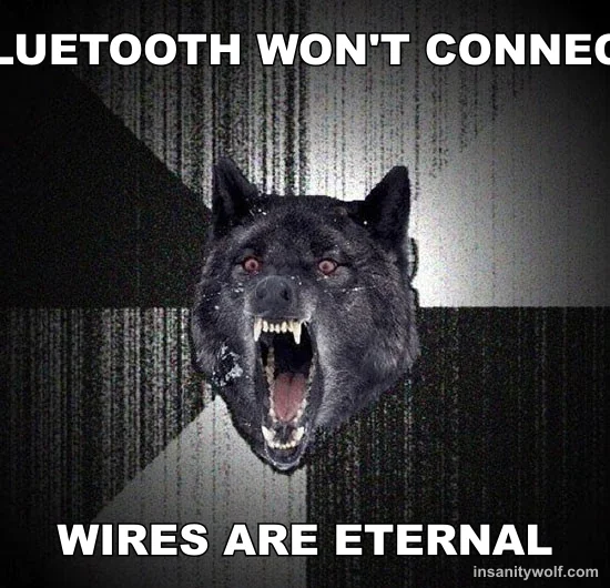 Insanity Wolf: BLUETOOTH WON'T CONNECT - WIRES ARE ETERNAL