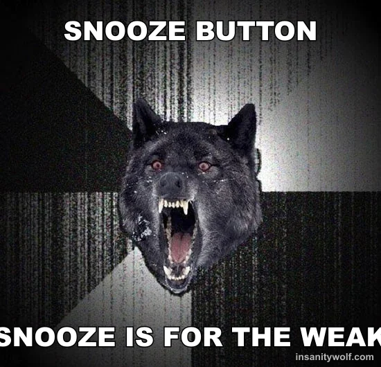 Insanity Wolf: SNOOZE BUTTON - SNOOZE IS FOR THE WEAK