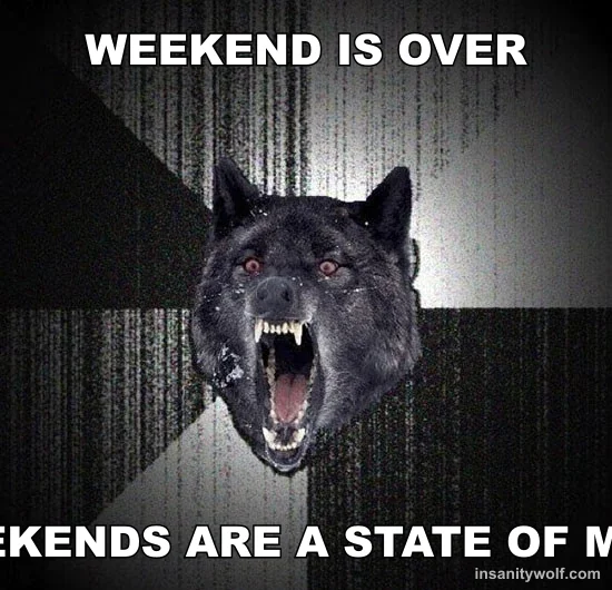 Insanity Wolf: WEEKEND IS OVER - WEEKENDS ARE A STATE OF MIND
