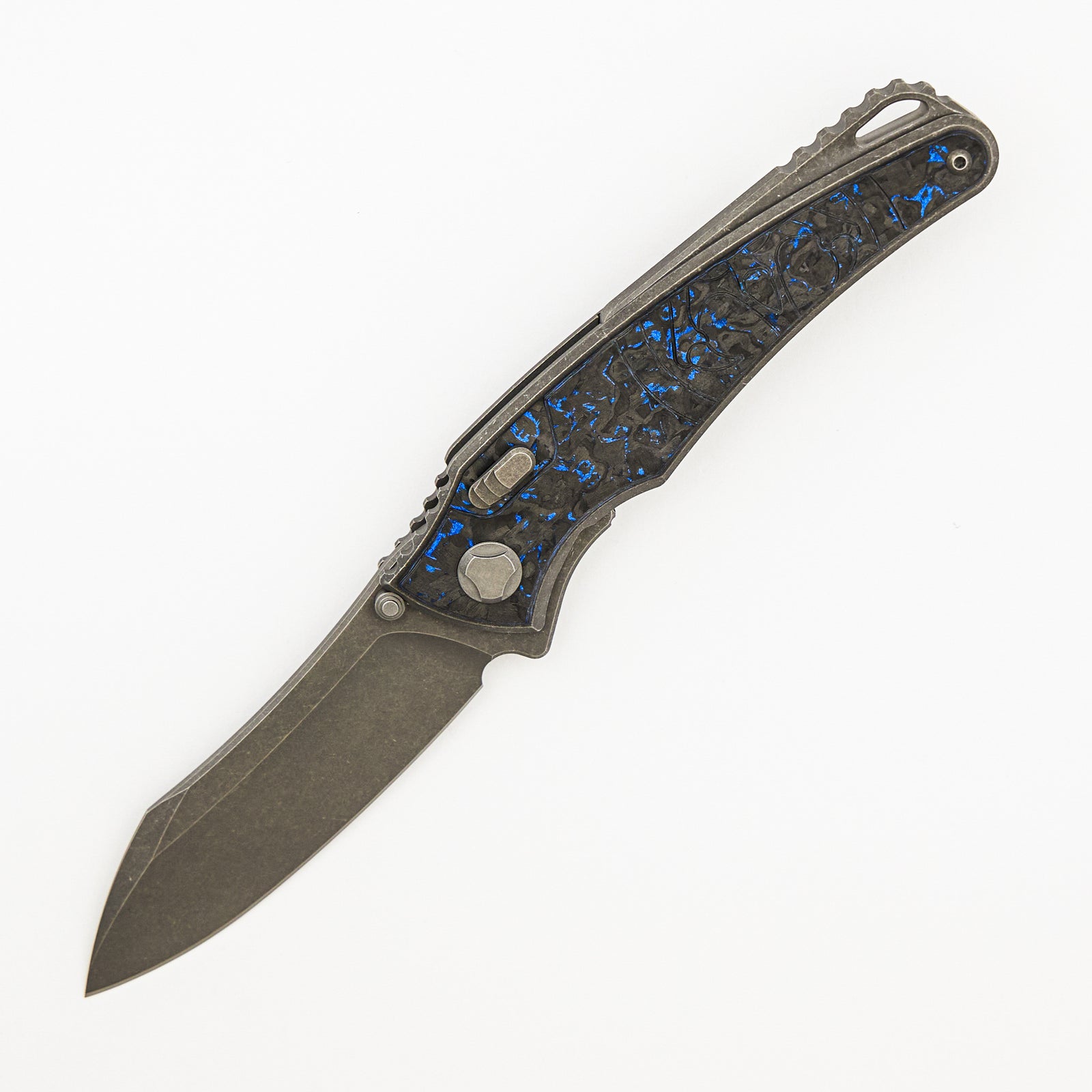 Talon · Tumbled Titanium/Blue TechnoCarbo Handle · M390 Blade