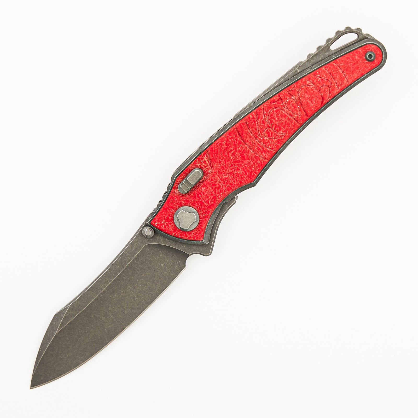 Talon · Tumbled Titanium/Pulse Red Glass Handle · M390 Blade