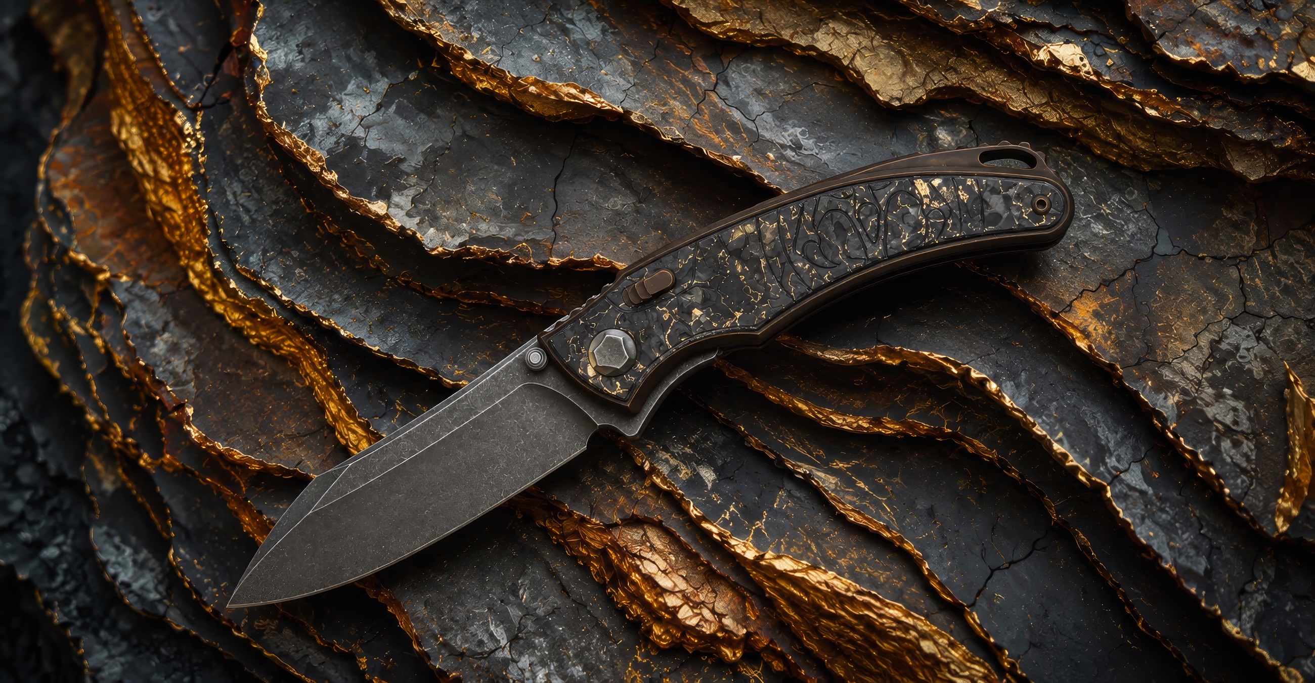 Hawk Talon in Bronze Titanium with Bronze TechnoCarbo, on black and gold stone