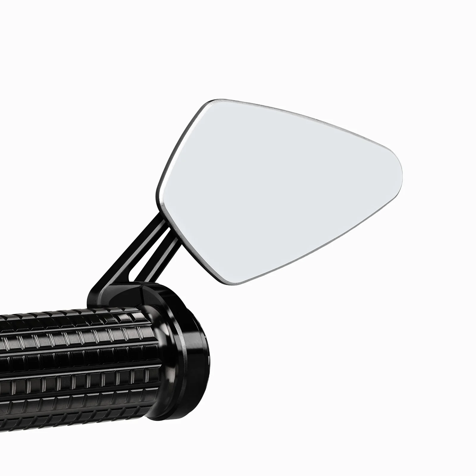 motogadget mo.view blade frameless aluminum bar-end mirror with black slotted arm installed above a black grip